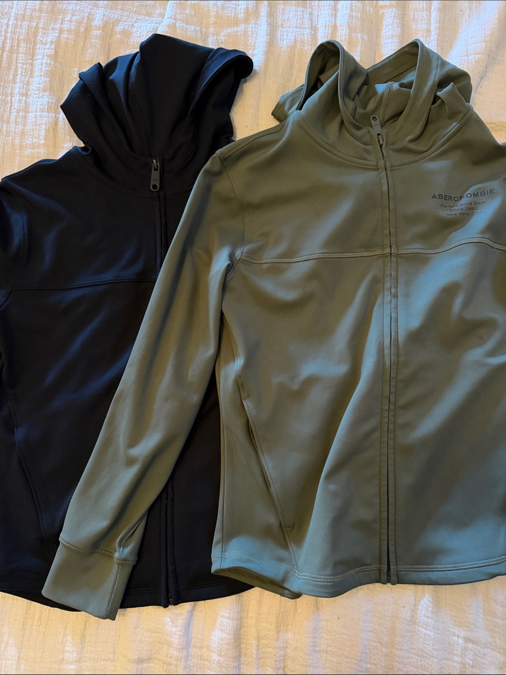Abercrombie & Fitch Kids Hooded Zip Jackets - Black & Olive Size 9-10
